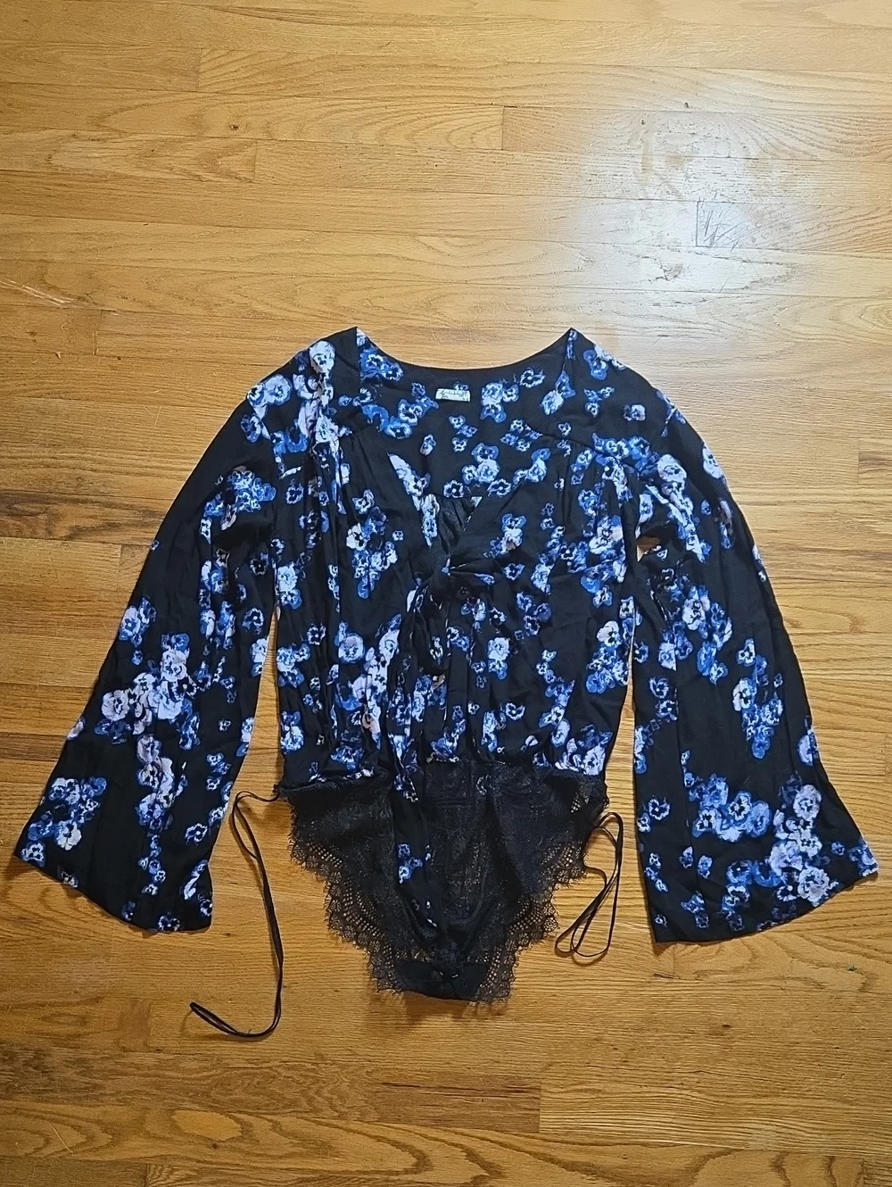 Free People Intimately Fourties Feels floral bell sleeve lace panty bodysuit